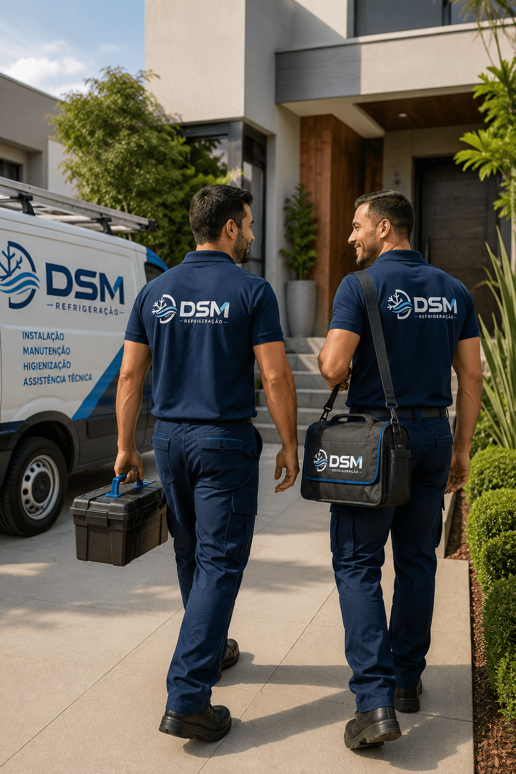 Equipe técnica da DSM Refrigeração em atendimento de climatização e assistência técnica