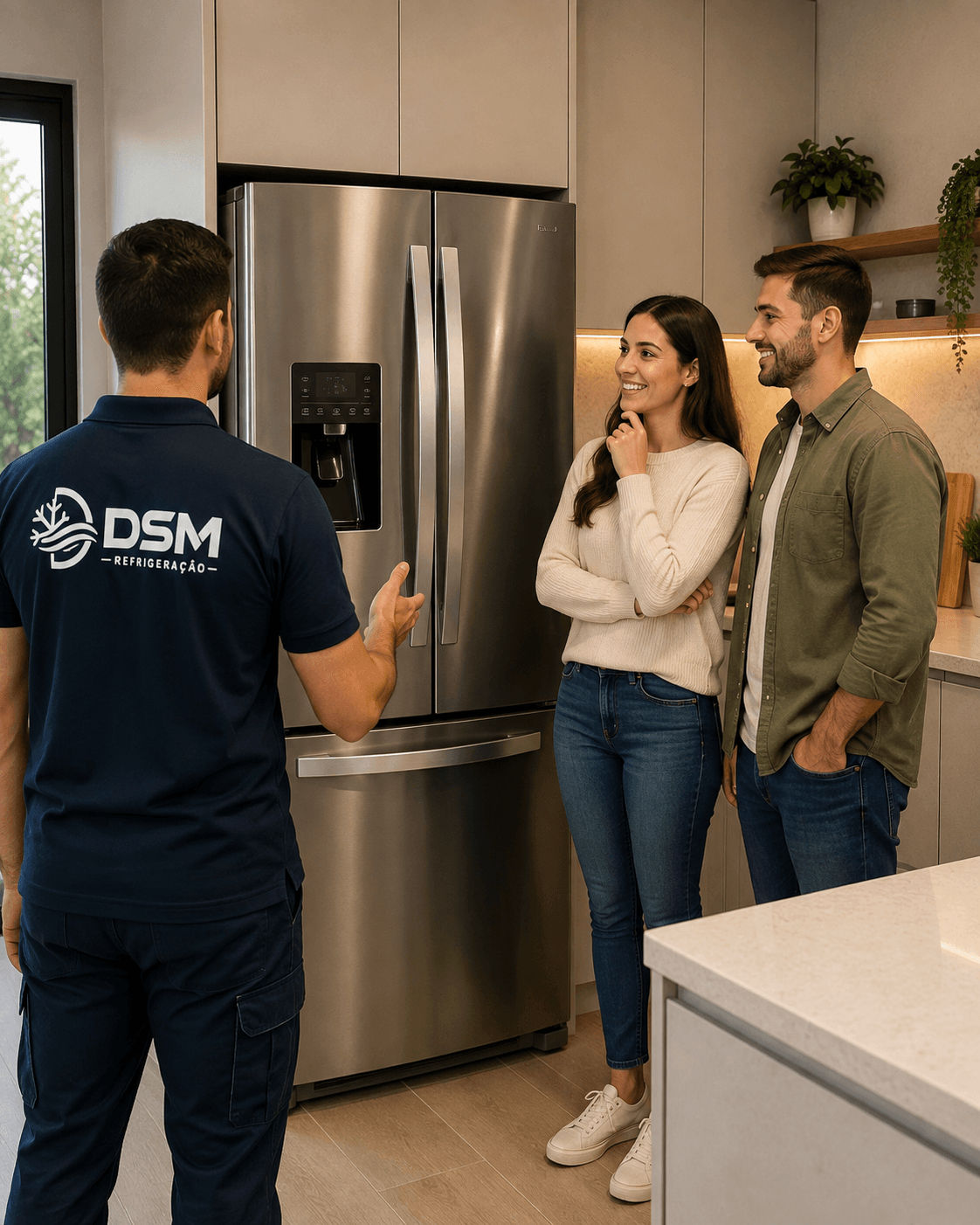 Atendimento da DSM Refrigeração em residência com geladeira